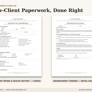 Nail Client Intake Form + Nail Consent Form Pack | Patch Test Log, Pedicure Screening — New Client Paperwork for Nail Techs & Salons