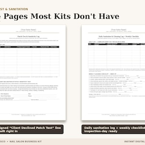 Salon Sanitation Log + Cleaning Checklist | Patch Test Log & Service Record Card — Nail Salon Inspection-Ready Log Bundle