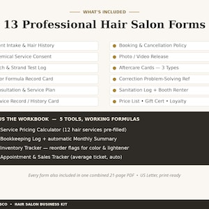 Hair Salon Forms Bundle | 13 Hair Client Forms, Intake Form, Consent Form, Color Formula Card — Printable PDF