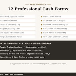 Lash Tech Forms Bundle | 12 Lash Extension Client Forms, Intake Form, Consent Form, Mapping Chart, Aftercare Cards — Printable PDF