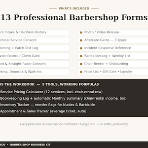 Barber Shop Forms Bundle | 13 Barber Client Forms, Intake Form, Consent Form, Client Card — Printable PDF