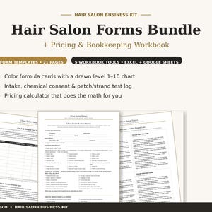 Hair Salon Forms Bundle + Pricing & Bookkeeping Workbook | Hair Color Consent Form, Client Intake, Color Formula Card