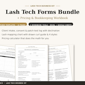 Lash Tech Forms Bundle + Pricing & Bookkeeping Sheets | Lash Extension Consent Form, Lash Client Intake, Lash Mapping Chart