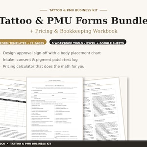 Tattoo Forms Bundle Printable, PMU Consent Form, Tattoo Intake Form, Design Approval Sheet, Patch Test Log, Sterilization Log