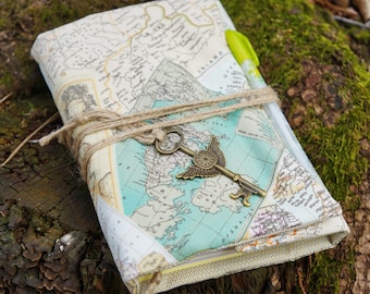 Diario de viaje de mapas, Diario de memoria, Libro de viajes de escritura, Cuaderno de bocetos, Libro en blanco, Cuaderno acolchado, Diario personalizado Mapa del mundo, Diario de arte,