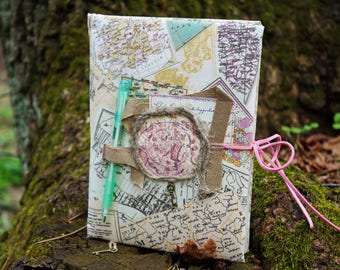 A5 Mapa Diario de viaje, Diario de escritura, Diario de viaje de mapa, Diario de memoria, Libro de viaje de escritura, Diario de arte, Cuaderno de mapas, Diario de historia