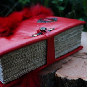 500 Page Large Grimoire, Dungeon Master book, Red leather spell book, gift for him her, Magic Witches journal, leather locking grimoire, D&D