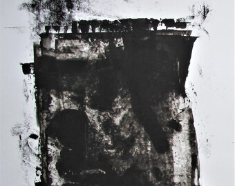 Abstract Minimal Black No.10963 Ink on Paper  Modern Industrial Framed 14x11