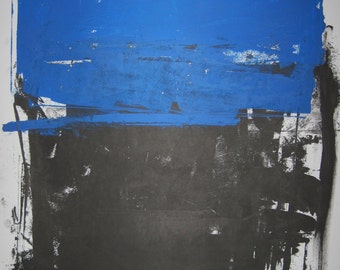 Abstract Minimal  Black & Blue No.3460 Ink on Paper 24x18&quot; Original
