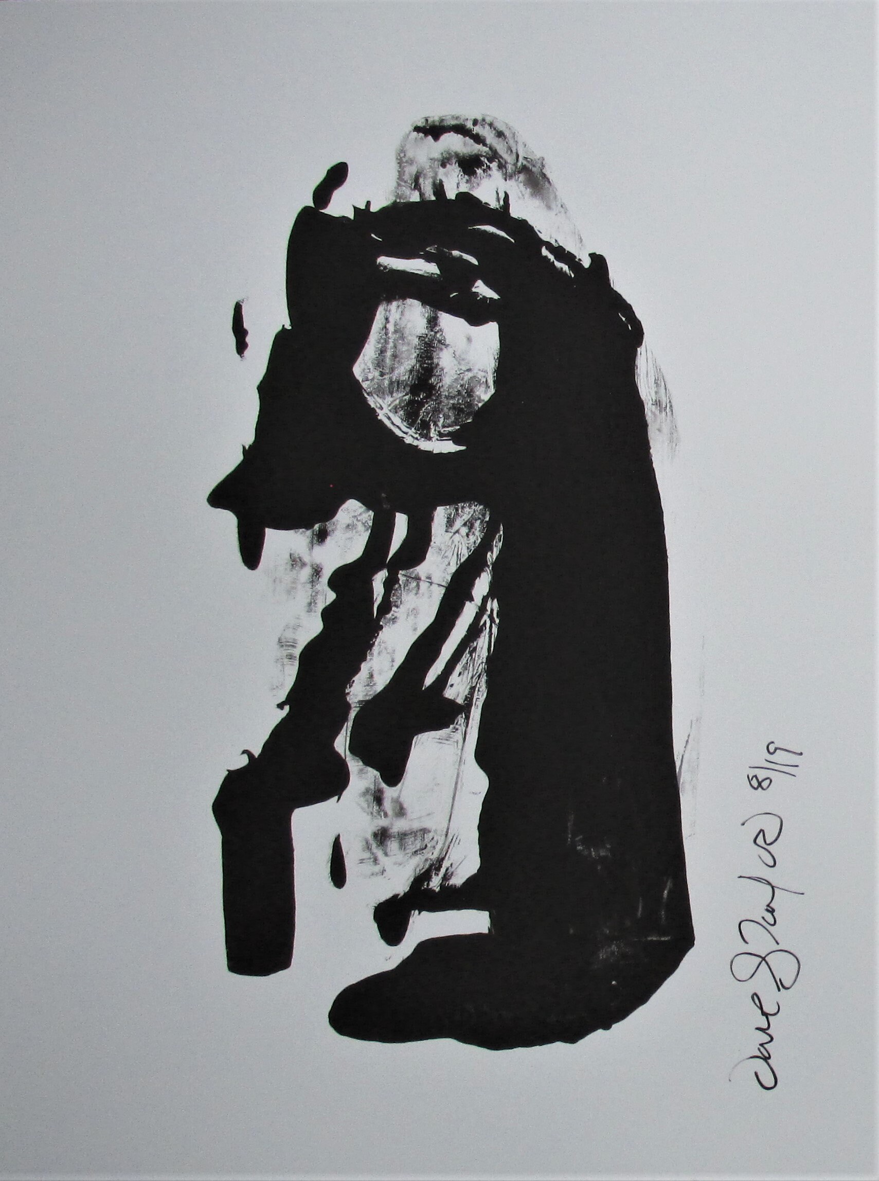 Abstract Minimal Black No.10923 Ink on Paper Framed 14x11 Modern Industrial