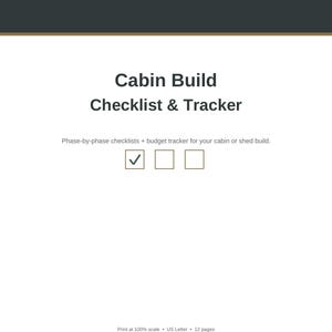 DIY Cabin Build Checklist & Budget Tracker, Tiny House Construction Planner Printable, Off Grid Shed Building Material Log, Owner Builder