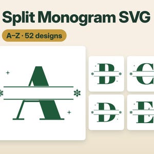 Split Monogram SVG, A-Z Split Letter Cut Files, Family Name Monogram SVG, Christmas Split Monogram, SVG Dxf Png for Cricut