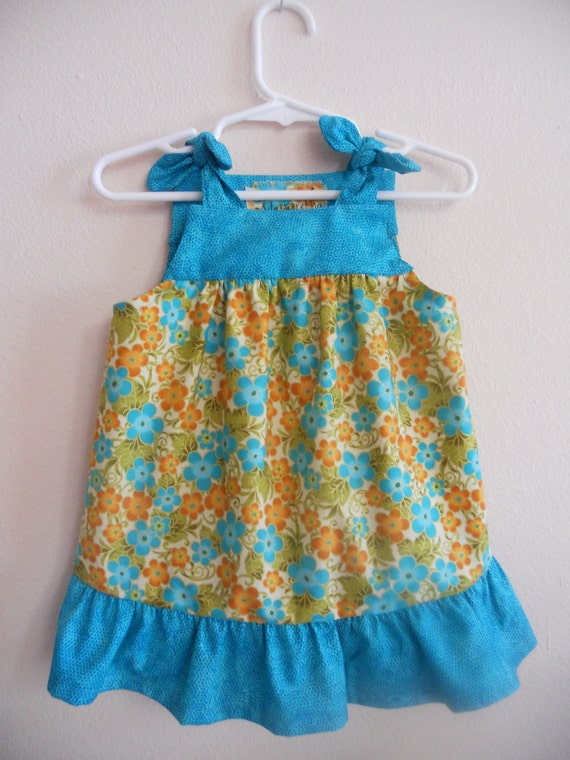 Items similar to Floral Baby Jumper in teal and burnt orange, size 6-12 ...