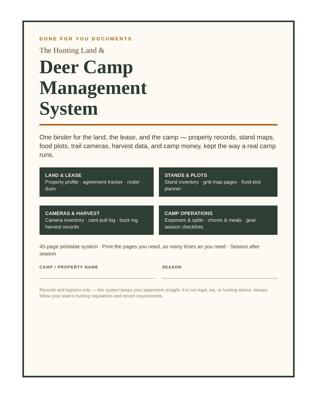 Hunting Land & Deer Camp Management System | Lease Records, Food Plot ...