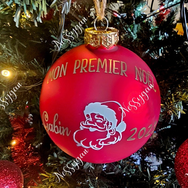 Boule de Noël 10 cm personnalisée en verre avec prénom - décoration de Noël mon 1er Noël