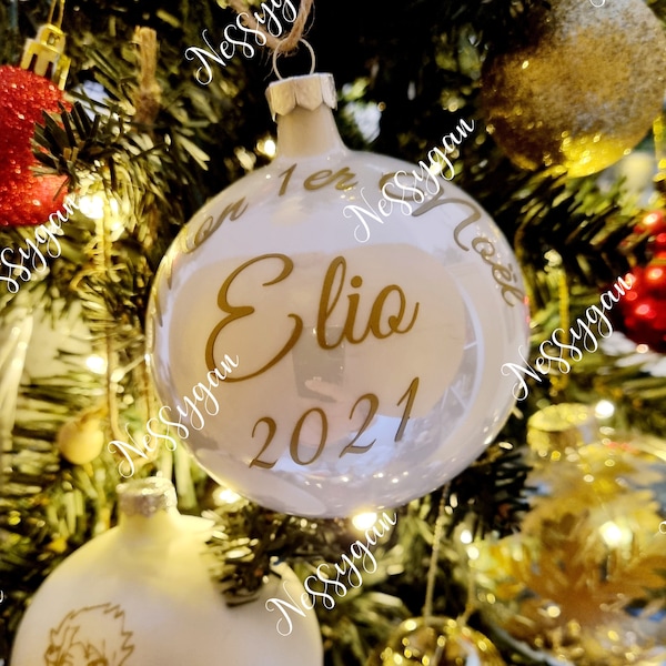 Boule de Noël personnalisée en verre avec prénom - décoration de Noël mon 1er Noël