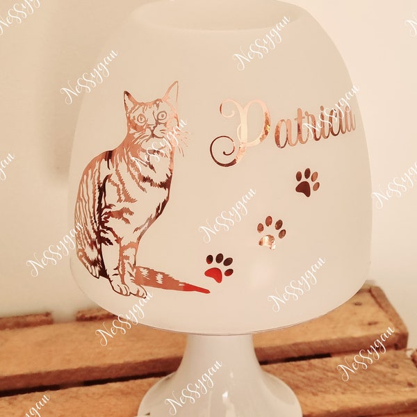 Lampe originale avec un chat personnalisée par un prénom  rose gold - cadeau personnalisé