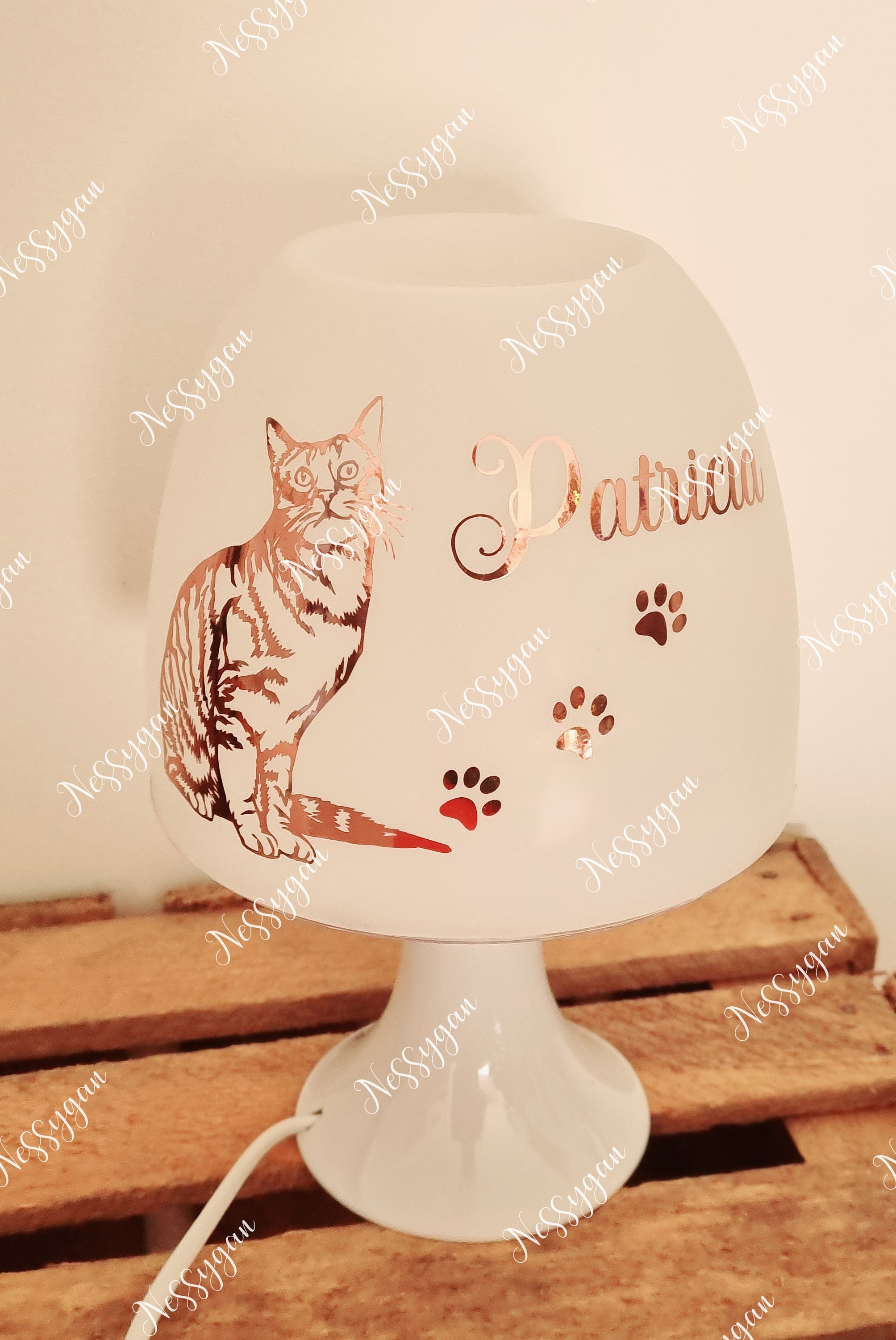 Lampe Originale avec Un Chat Personnalisée Par Prénom Rose Gold - Cadeau Personnalisé