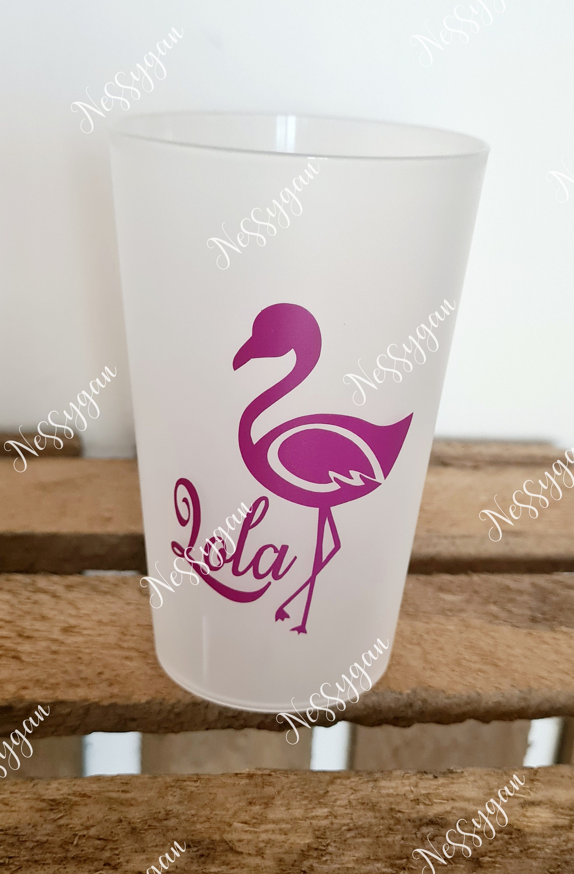 Gobelet Enfant Personnalisé avec Prénom Flamant Rose - Verre Plastique Personnalisé