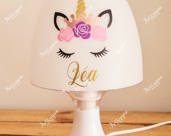 Lampe licorne personnalisée rose pour enfant avec prénom - Cadeau de naissance, Noël, anniversaire