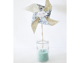 Ballotine per dolci mulino a vento stelle blu liberty - ballottina per dolci battesimo, comunione