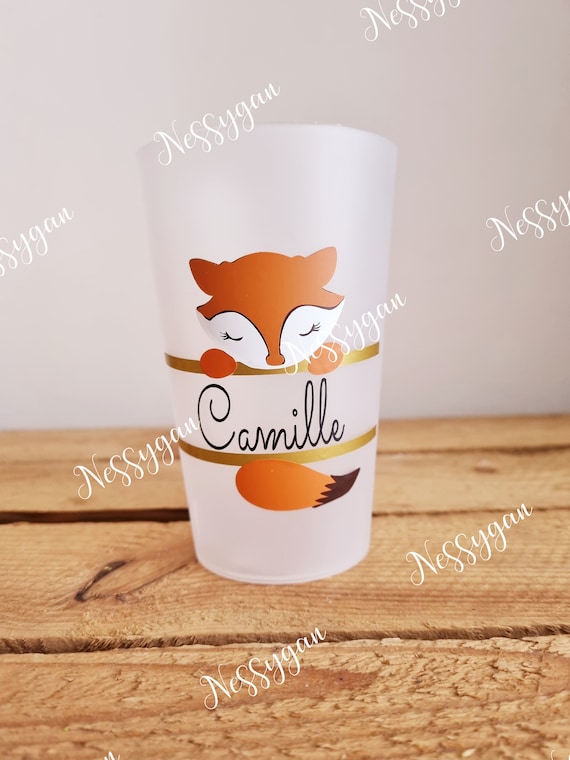 Gobelet Renard Personnalisé au Prénom - Verre Plastique Enfant pour École et Crèche - Sans BPA - Cadeau Anniversaire Original