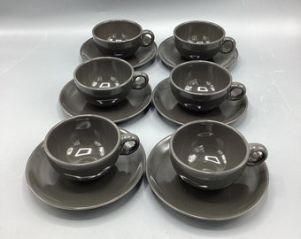 Iroquois China - Russel Wright Casual - Charcoal Gray Cups & Saucers #2 - Set of 6 - Shipping Included