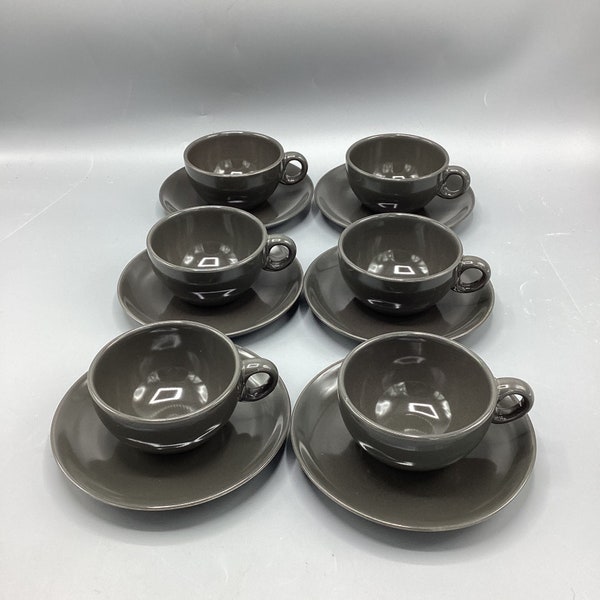 Iroquois China - Russel Wright Casual - Charcoal Gray Cups & Saucers #2 - Set of 6 - Shipping Included