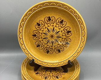 Homer Laughlin Granada Shape Gold Cortez Pattern - Set of 6 Dinner Plates - Shipping Included