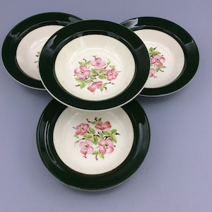 Taylor Smith Taylor Pink Floral  Laurel Shape TST 415 - Emerald Green - Set of 4 Fruit Berry Sauce Bowls - Shipping Included