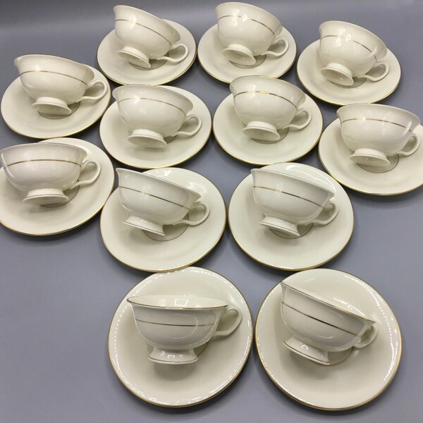 Tradition Fine China Made in USA - Golden Song Pattern - Cups and Saucers - Set of 4 - 3 Sets Available - Shipping Included