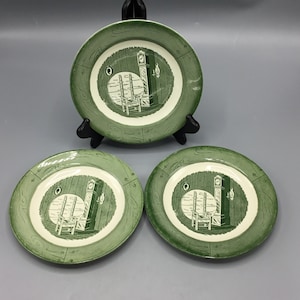 Royal China USA - Colonial Homestead Transferware Pattern - Set of 3 Salad Plates - Shipping Included