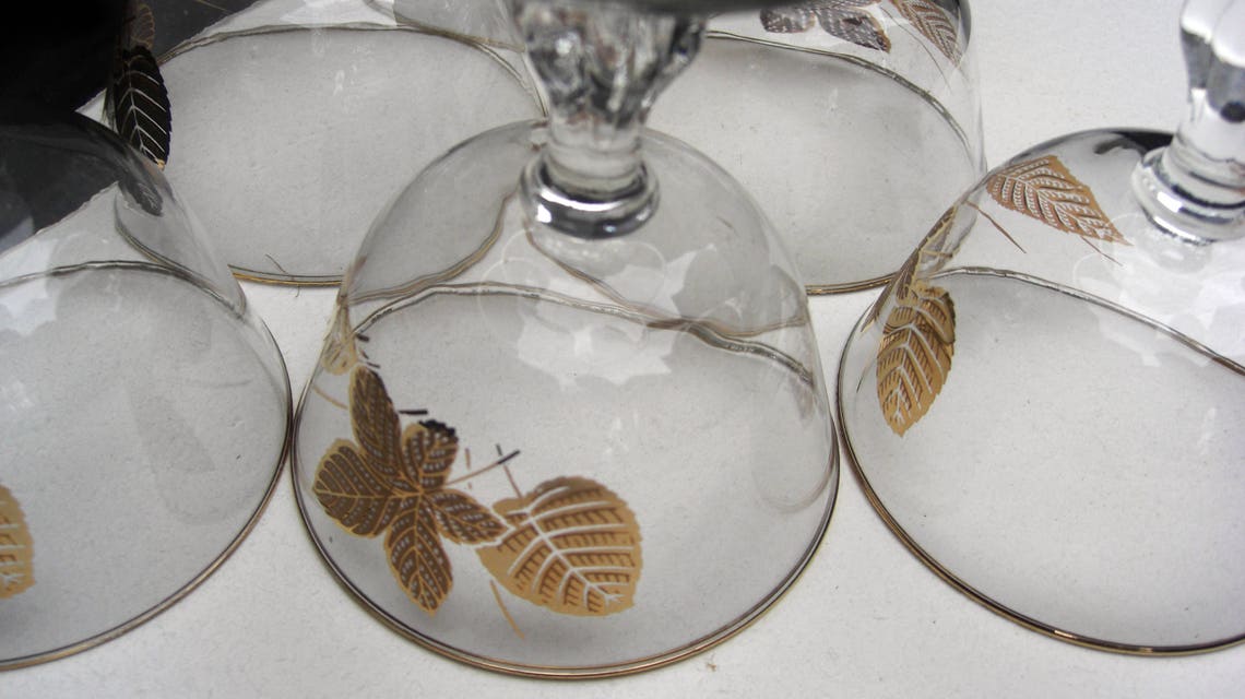 Vintage Libbey Glass Gold Leaves Glasses Wine Glasses With Etsy