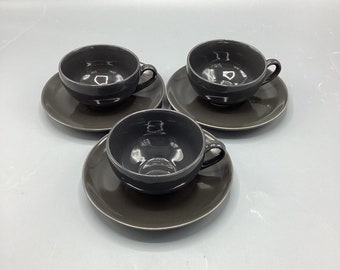 Iroquois China - Russel Wright Casual - Charcoal Gray Cups & Saucers #3 - Set of 3- Shipping Includedd