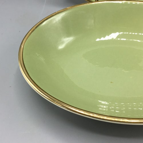Taylor Smith Taylor - Classic Heritage Shape - Celadon Green Pattern - Small Deep Oval Vegetable or Roast Serving Bowl - Shipping Included