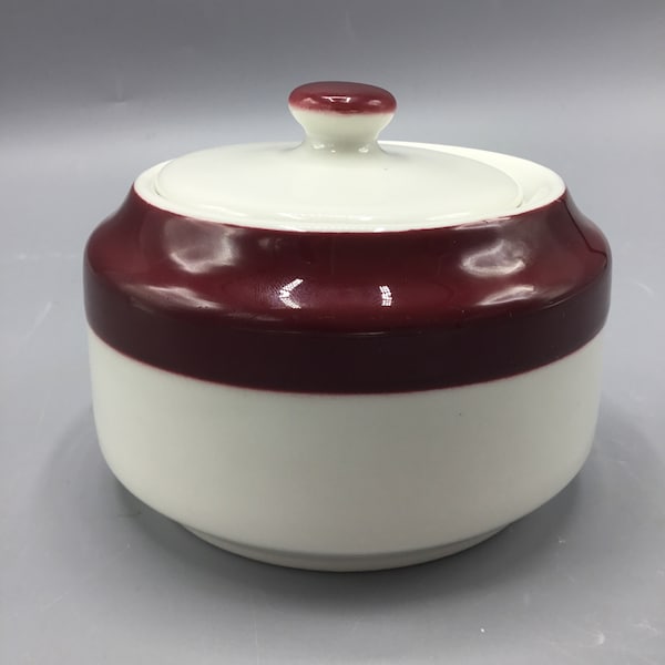 Mayer China Restaurant Ware - Maroon and White Sugar Bowl and Lid - Shipping Included