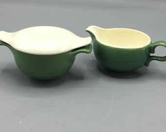 Taylor Smith Taylor Versatile Shape Mid Century Modern - Green Band Creamer and Sugar With Lid Set - Shipping Included