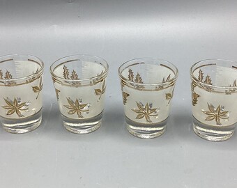 Starlyte Vintage Matching Shot Glasses-Golden Leaf-Mid Century Mad Men - Shipping Included