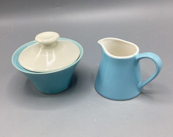 Cameron Clay Products Scandia Blue Set Creamer and Sugar Bowl with Lid - 1950s -  Shipping Included