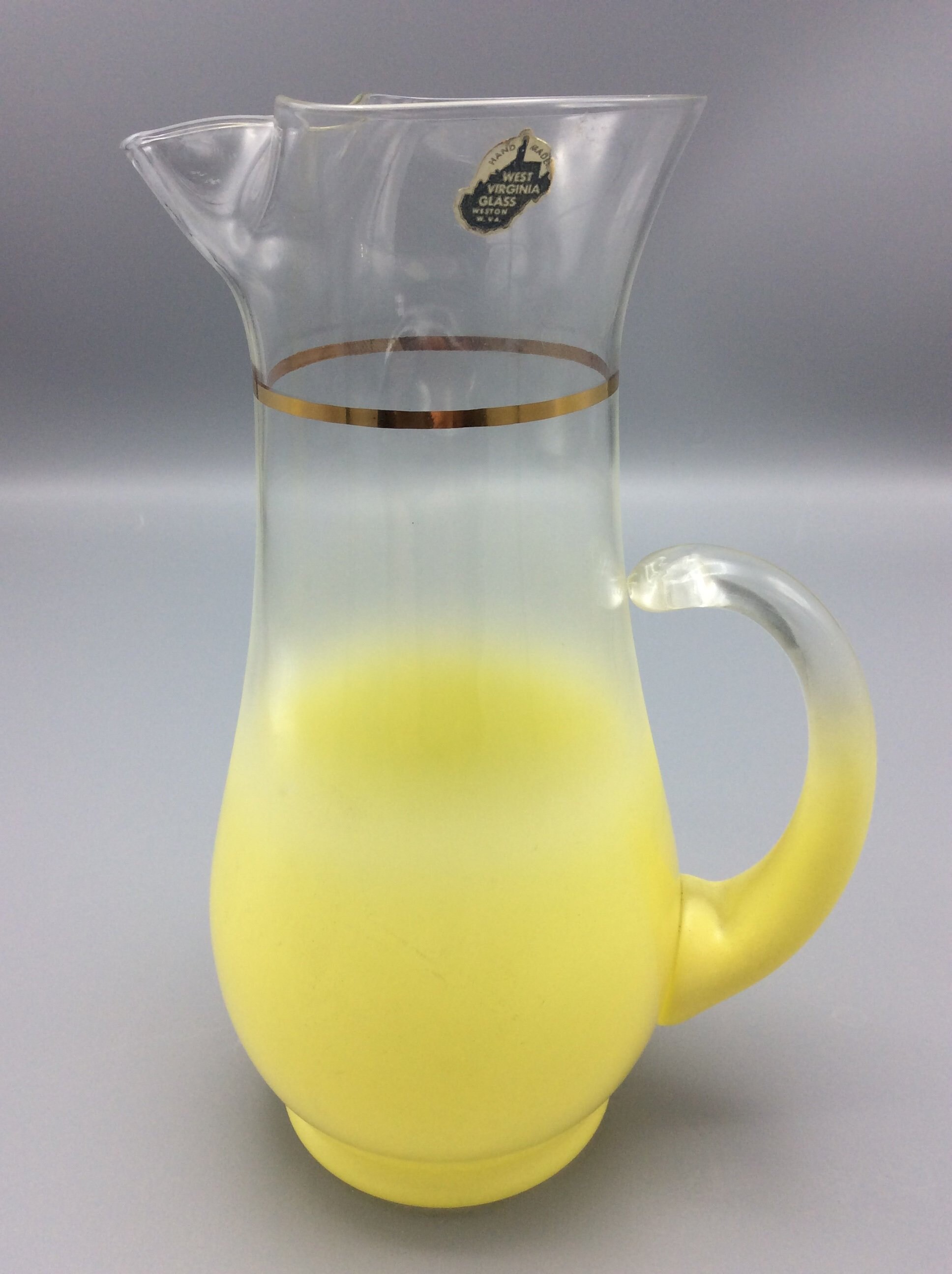 West Virginia Glass Yellow & Gold Cocktail Pitcher Set