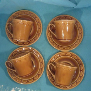 Homer Laughlin Granada Coventry Castilian Pattern - Set of 4 cups and 4 saucers - 1970s Retro  - Shipping Included