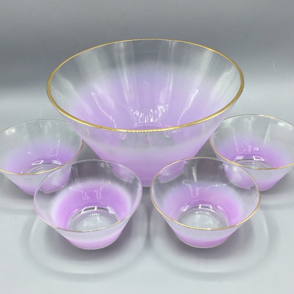 West Virginia Glass Blendo Fade - Lavender Salad Fruit  Bowl Set - Large Bowl and 4 small bowls  (5 pieces total) - Shipping Included