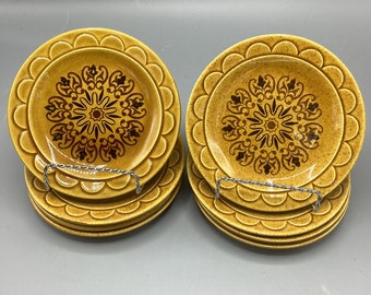 Homer Laughlin Granada Shape Gold Cortez Pattern - Set of 4 Bread and Butter Plates - 2 Sets Available - Shipping Included