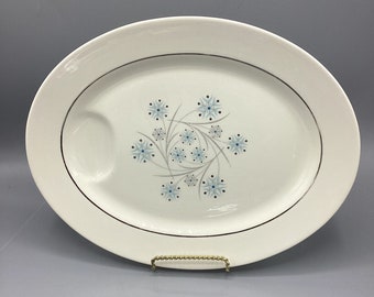 Haviland New York - Lido Snowflake Pattern Starburst Flowers Aqua Platinum and Grey - Large Meat Platter with Well - Shipping Included