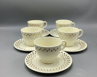 Scio China Golden Fleur de Lis Pattern - Cups and Saucers - Set of 5 Cups and 5 Saucers - Shipping Included