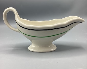 Bailey Walker China - Green and Black Line on White Gravy Boat - 1920's Restaurant Diner - Shipping Included