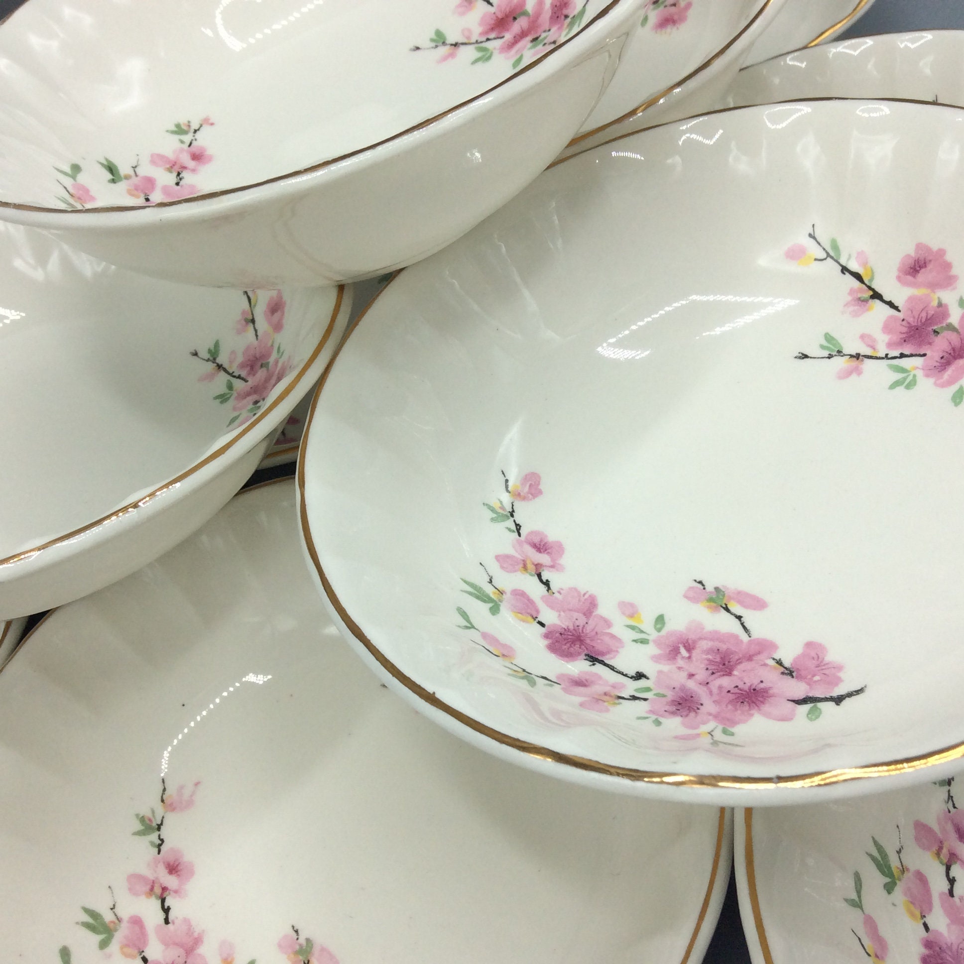 W S George China Peach Blossom Up/up Pattern Bolero Shape Bread & Butter  Plates Set of 4 2 Sets Available Shipping Included 