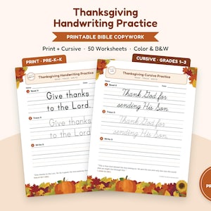 Übungspaket für die Handschrift zum Erntedankfest, Arbeitsblätter für Druck- und Schreibschrift für Anfänger, Bibelvers-Übungen zum Abschreiben, christliches Homeschooling-Material