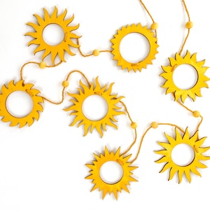 Wood Sun Garland, Solstice Garland, Sun Wall Art