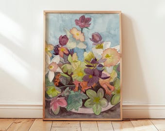 Hellebore Watercolor Print – Soft Botanical Flowers, Muted Floral Art, Garden-Inspired Wall Decor